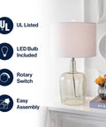 Smoked Gray Glass LED Table Lamp 26 Inches Dope Modern Look Bedside Nightstand Light with white shade and chrome accents