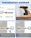 Four Pack Expansion Eyebolt Anchors For Concrete Walls, One Quarter Inch By Three And One Half Inch, drill and installation guide