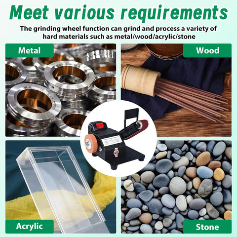 Top Shelf Compact 90 Degree Vertical Belt Sander With Electric Knife Sharpener Bench Grinder Kit For Wood And Metal Polishing DIY Handyman projects processing metal glass wood and stone materials.