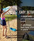 Woman setting up Portable 7x7ft Backpack Sun Shelter with Lightweight Shade Canopy at a park, featuring durable steel frame.
