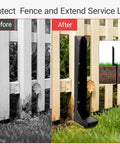 Heavy Duty Steel Fence Post Anchor Kit With 12 Ground Spikes To Fix Rotted Or Tilted Wooden Posts Fast shown securing a damaged fence post.