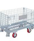 Beefy Heavy-Duty Collapsible Wire Mesh Cart With Casters 32x20x24 Steel Storage Bin 1500 Lb Capacity Stackable Industrial Tote For Warehouse Factory And Workshop, front view