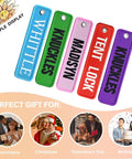 Personalized Embroidered Keychain With Double Sided Name Text Go To Car Key Holder in various colors, displayed in gift setting