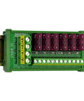 Six Channel DC Power Fuse Distribution Strip Module with DIN Rail Mount shown installed, handles 0-32V, up to 30A total, each channel up to 3A.