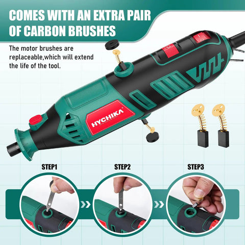 Six Speed Rotary Tool Kit With A 170W Motor, 173 Accessories, Four Attachments, And A Sturdy Case For DIY Crafting And Home Projects From Cutting And Sanding To Polishing, Drilling, And Engraving., rotary tool with replaceable carbon brushes