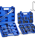 2 In 1 Brake Caliper Compression Tool Set With 32 Pieces For Disc And Drum Brakes, Pro Grade Gear Kit in blue case