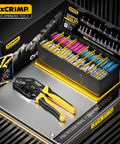 Pro Grade Crimping Tool Kit with heat shrink connectors, solder seal wire connectors, 20 marine grade electrical terminals displayed.