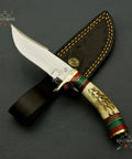 Beefy Stainless Steel Fixed Blade Knife With Wood Bolster Handle And Leather Sheath 8 Inch Overall 4 Inch Blade For Outdoor Camping