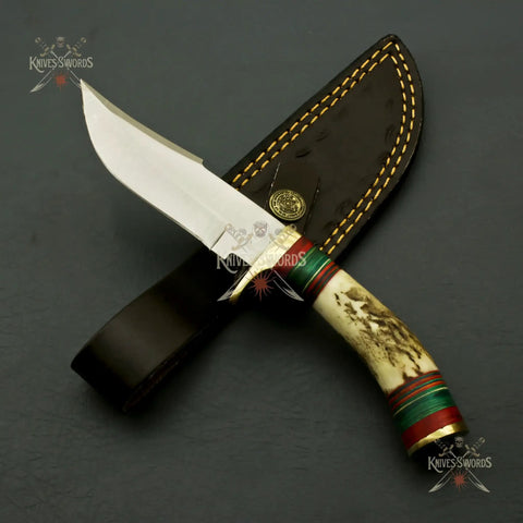 Beefy Stainless Steel Fixed Blade Knife With Wood Bolster Handle And Leather Sheath 8 Inch Overall 4 Inch Blade For Outdoor Camping