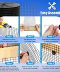 Heavy Duty Solar Panel Bird Guard Mesh Six Inches By 100 Feet showcases installation steps for protective fence assembly.