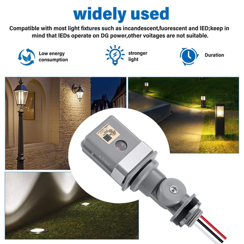 Image showing Two Pack Photocell Sensor For Outdoor Lighting, 120V AC, 50/60 Hz, IP54 Waterproof, installed in yards and pathways.