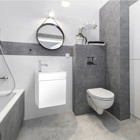Compact 16 Inch Wall Mounted Bath Vanity With Sink Combo White Cabinet Set Chrome Faucet Pop Up Drain in modern small bathroom