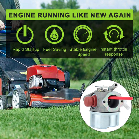 Go To Replacement Carburetor For Toro Recycler 22 Lawn Mower 20016 20017 20018 20073 Tecumseh LV195EA LEV100 LEV105 LEV120 5Hp 6Hp 6.5Hp 6.75Hp Replacement Engine Parts with visuals of a lawn mower and the carburetor.
