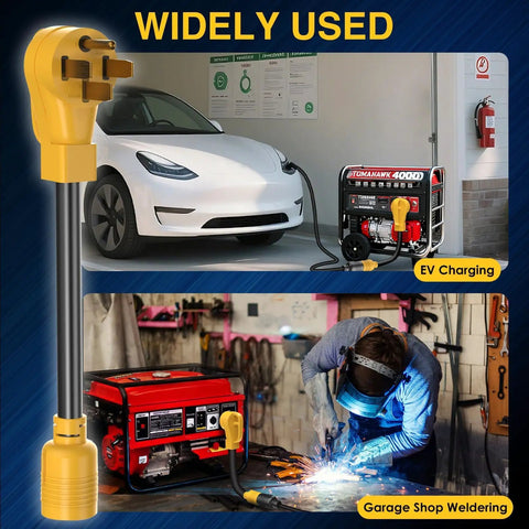 Pro Grade 240V Level 2 Charging Adapter With 14-50P Male To L6-30R Female Connector used for EV charging and welding.