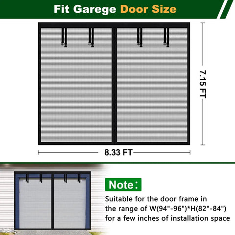 8x7 Ft Magnetic Garage Screen Kit For A Single Car Opening Keeps Bugs Out, dimensions 8.33x7.15 ft shown in diagram