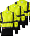 3 Pack Men's High Visibility Long Sleeve Reflective Safety T Shirts For Work Warehouse Construction ANSI ISEA 107 Type R Class 2 Green Large Size