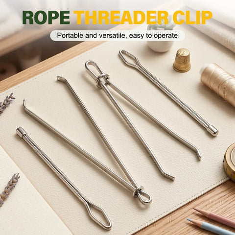 2026 Upgraded Drawstring Threader Tool Set with stainless steel loop turner hooks and latch on table