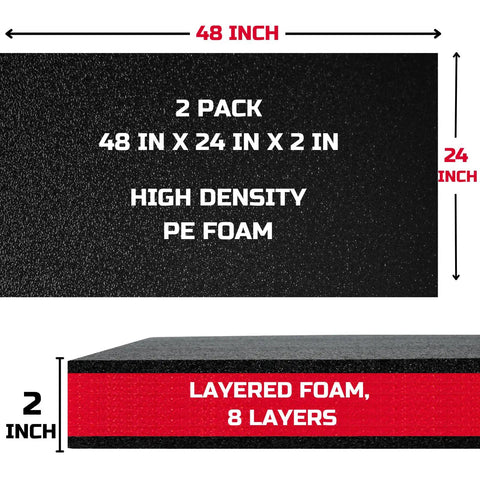 Solid Setup Tool Box Foam Inserts 48 By 24 By 2 Inch 2 Pack Polyethylene Cushion Mats For Hard Cases Featuring Custom Shadow Cutouts To Keep Gear Locked In Black With Red