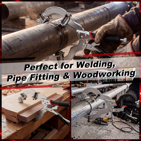 Locking Welding Pipe Pliers Clamp, 13 Inch Heavy Duty C Clamp For Round Tubes 2 To 4 Inches in metalwork and woodworking use