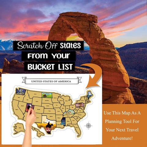 Scratch Off USA Map Wall Art Kit With Hand Drawn Travel Design Laminated For Home Decor Deluxe States Tracker Road Trip Gift