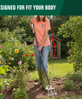 Manual Rotary Garden Cultivator Tiller With Heavy Duty Steel Head And Detachable Thick Tines, 61 Inch Long Hand Tool in use