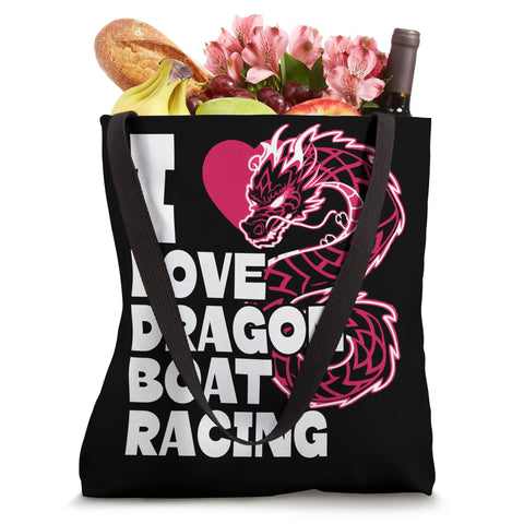 I Love Dragon Boat Racing Tote Bag For Paddlers And Dragon Boat Teams with groceries visible