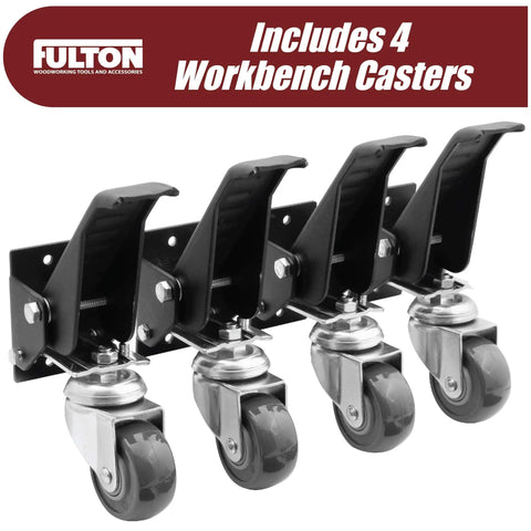 Legit Heavy Duty Retractable Caster Kit For Workbenches And Workshop Tables With Durable Urethane Wheels, includes 4 lockable casters.