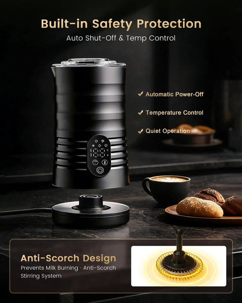 Cafe-Style Barista-Grade Milk Foam Maker And Frother With Temperature Display, 350Ml Capacity, Burn-Free Base with safety features