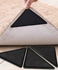 Heavy Duty Non Slip Rug Corner Pads With Reusable Dual Sided Adhesive Grip For Hardwood Floors And Area Rugs Keeps Rugs In Place And Flat Stay Put No More Slipping Curling Or Bunching 4 Pack shown under area rug corner
