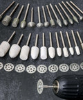 Pro Grade Diamond Burr Set For Rotary Tool Grinding And Engraving, 36-piece diamond mounted bits with 1/8 inch shank displayed