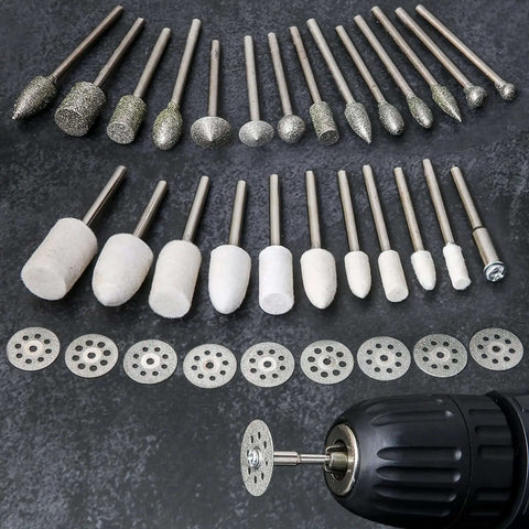 Pro Grade Diamond Burr Set For Rotary Tool Grinding And Engraving, 36-piece diamond mounted bits with 1/8 inch shank displayed