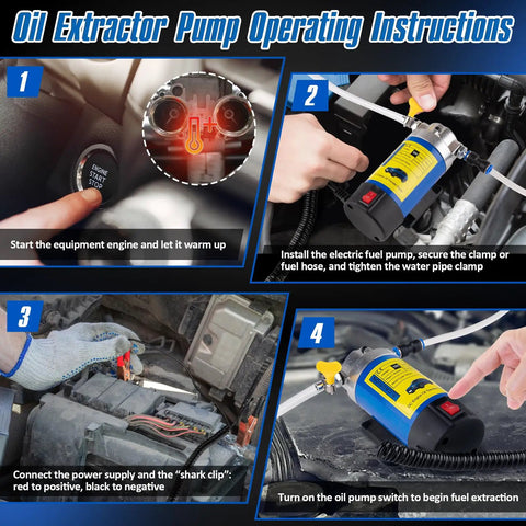 Oil Extractor Pump Operating Instructions for Heavy Duty 12V Electric Oil Extractor Pump For Rapid Motor And Transmission Fluid Exchange Uses Dipstick Access For Grease Monkey Free Garage Work On Cars And Small Equipment.