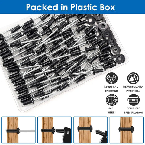 Black Pop Rivets With Washers Kit 140 Pieces Three Sixteenth By Five Eighth Inch Four Point Eight By Sixteen Millimeter Aluminum Rivets With 304 Stainless Steel Washers Assortment Pack In Plastic Box Perfect For Auto DIYers