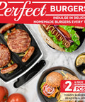 SugarWhisk 1200 Watt Electric Indoor Hamburger Grill Press With Nonstick Plates Panini Maker Easy Cleaning Compact Design White burgers cooking with grilled sausages on nonstick plates