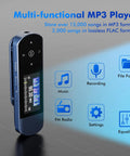 64GB USB MP3 Player With Bluetooth 5 3 Clip Jam for running sports showcasing features and interface icons.