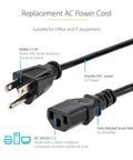 10 Ft Computer Power Cord NEMA 5-15P To C13 For Home Office Desktop Setup Printers PC Monitors 18 AWG 125V 10A Black