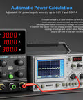 Variable DC Power Supply 0-30V 0-10A, Adjustable Bench Regulated Switching Power Supply With 4-Digit LED Readout and oscilloscope.