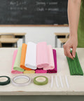 DIY Crepe Paper Flower Kit With Precut Sheets And Metal Wire For Realistic Bouquets Easy To Shape Flowers All In One Floral Stem Craft Set For Weddings And Scrapbooking, pastel sheets and green wire