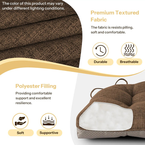 Non Slip Dining Chair Cushions Set Of 4 18x18x3 Tufted Coffee Chair Pads With Ties showing premium textured fabric