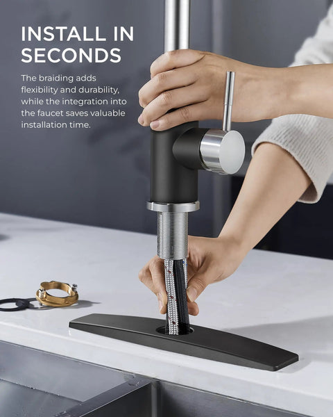 Installing Kitchen Faucet With Pull Down Sprayer High Arc Single Handle Satin Black Brushed Finish For Farmhouse Sinks And RVs