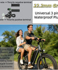 Couple riding an ebike with 48V Half Twist Throttle With LED Display And Key Lock For Ebikes, Motorcycles And Scooters.