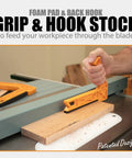 Person using 2 In 1 Safety-V Push Sticks For Table Saw, Band Saw, Jointer And Router Table Dual Mode V-Style And Notched Push Stick