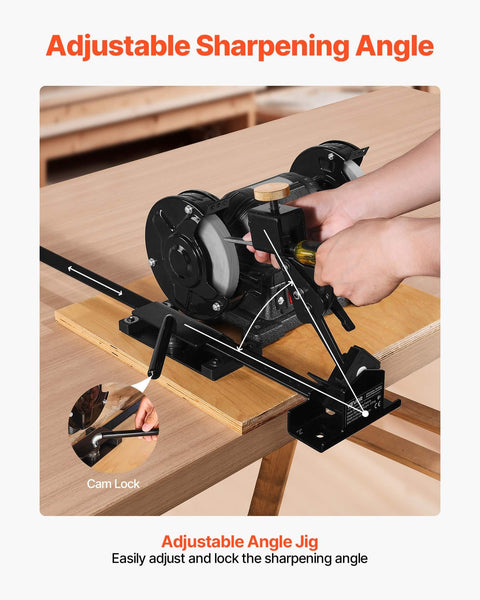 Shop Ready Multi Grind Sharpening Jig For 6 Inch And 8 Inch Bench Grinders with adjustable platform jig and miter slide