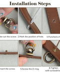 Installation steps for 4 Pack Antique Brass D Rings And Ball End Studs Repair Kit For Purses Bags Leather Straps Rotatable Hardware
