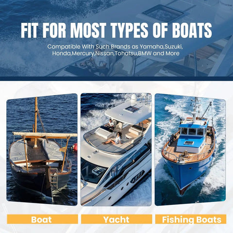Different types of boats supported by 90HP Outboard Hydraulic Steering Kit With Pump And Cylinder, Two 24Ft Nylon Hoses.