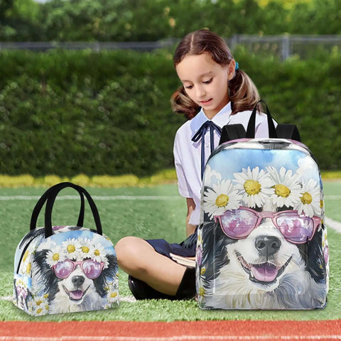 Daisy Dog Backpack With Insulated Cooler Lunch Box, Lightweight Laptop Daypack Fits 15.6 Inch, Scratch-Resistant Nylon, outdoors with girl