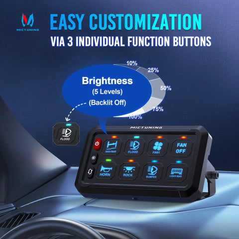 Beefed Up 8 Gang Switch Panel For Truck RV Offroad Marine With Multifunction Toggle Momentary Flash Strobe Pulsed Switch Pod Backlit