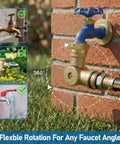 Brass Hose Swivel Connector With 0 to 180 Degree And Full 360 Degree Rotation, Easy Install Garden Hose Elbow For RVs Campers, No Kink Water Flow Booster For Standard 3/4 Inch Pipes mounted on brick wall