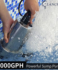 1.6HP Stainless Steel Sump Pump With Auto Float Switch, 6000GPH High Flow Submersible Water Pump in operation in pool