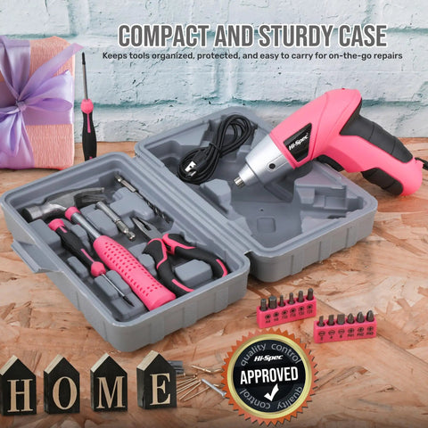 Pink Cordless Electric Screwdriver Kit For Quick Home Repairs And DIY, Ultra Lightweight Under 1 Lb Power Screwdriver Set in case